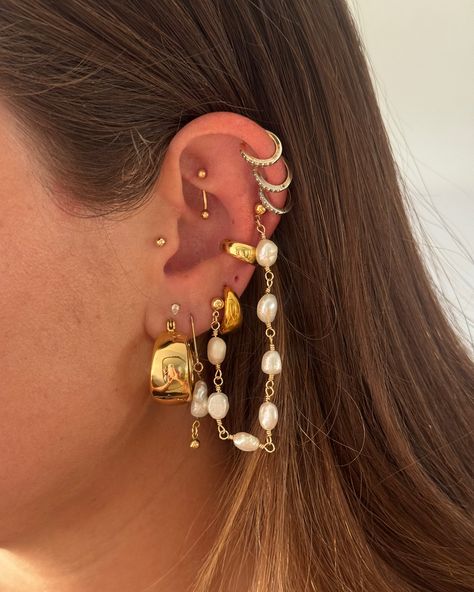 Todays stack 😍 Mixed Metal Ear Stack, Gold Earrings Stack, Earring Stacks, Earring Stack, Ear Stack, Jewelry Inspo, Mixed Metals, Ear Jewelry, Gold Earrings