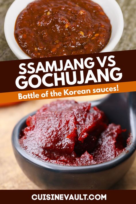 Would you like to know the difference between ssamjang and gochujang? They're both delicious, spicy Korean dipping sauces - but how do they differ? We provide all the details in our ultimate comparison guide. Ssamjang Recipe, Korean Sauces, Keto Shepherd's Pie, Food Korean, Spicy Korean, Korean Dishes, Dipping Sauces, Korean Recipes, Marinade Recipes