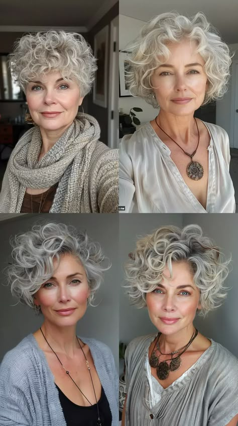 30 Gorgeous Hairstyles For Women Over 50 - TrendyVibes Elegant Haircuts, Mid Length Curly Hairstyles, Medium Length Curly Hair, Grey Curly Hair, Short Dark Hair, Curly Hair Photos, Curly Short, Stunning Hairstyles, Romantic Hairstyles