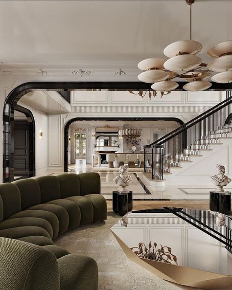 😊 😇 🙂 🙃 😉 New York Penthouse Interior, Colonial Chic Interior Design, Contemporary Colonial Interiors, French Contemporary Home, Architect Inspiration, Neoclassical Interior Design, Luxury Style Fashion, Luxury Staircase, Townhouse Interior