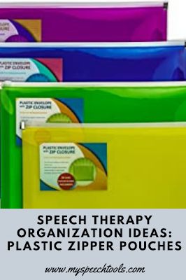 speech therapy organization ideas: plastic ziper pouches Therapy Organization Ideas, Speech Therapy Organization, School Speech Therapy, Math Centers Middle School, Math Organization, Framed Words, Math Journals, Speech Room, 8th Grade Math