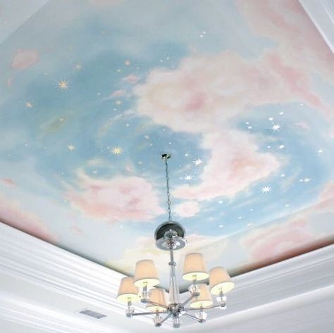 Nick Canon, Mural Ceiling, Mural Hand Painted, Nursery Ceiling, Paint Mural, Cloud Bedroom, Eccentric Decor, Cloud Ceiling, Sky Ceiling