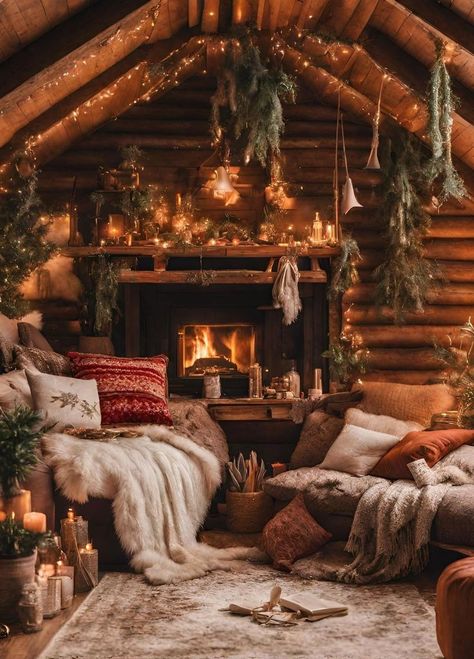 Rustic Livingrooms, Christmas Cabin Aesthetic, Bedroom Decor Master For Couples, Cottage Core Christmas, Cabin Christmas Decor, Mountain Cabin Decor, Apartment Color Schemes, Space Christmas, Luxury Christmas Decor