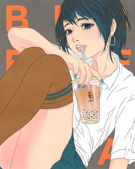 bubble tea Person Drinking Boba, Bubble Tea Anime, Tea Vibes, Boba Aesthetic, Cosmos Art, Boba Drink, Tea Art, Bubble Tea, Drawing Poses