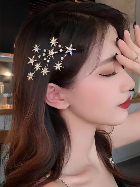 Rhinestone Star Decor Hair ClipI discovered amazing products on SHEIN.com, come check them out! Elegance Hair, Star Decor, Diamond Hair, Hair Accessories Set, Star Hair, Hair Accessories Clips, Side Bangs, Gold Collar, Hair Jewelry Wedding