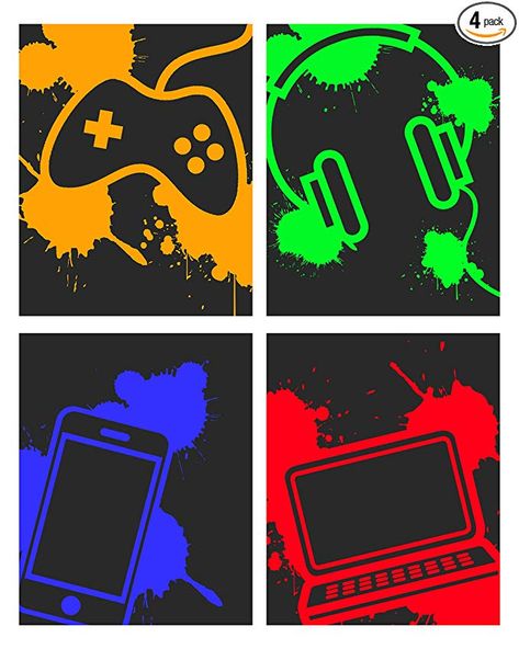 Gamer Canvas Painting Diy, Gaming Wall Art Ideas, Cool Gaming Rooms Artwork, Free Printable Gamer Wall Art, Gaming Prints, Teen Boy Gaming Bedroom Artwork, R6 Wallpaper, Boys Game Room, Xbox Gift Card