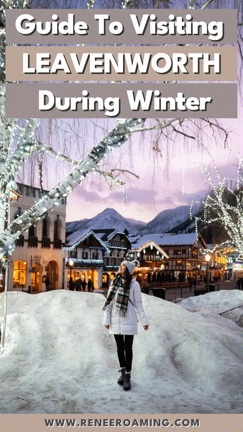 Leavenworth is an idyllic mountain town in Washington State that you're going to want to immediately add to your travel bucket list. Every Pacific Northwest local will tell you that winter is the best time to visit! Think cute Barvarian style buildings covered in twinkling holiday lights and surrounded by snowy mountains... Leavenworth is a winter wonderland! In this Leavenworth winter travel guide, we are sharing everything you need to know to plan the coziest getaway in Washington! Washington Outfits Winter, Leavenworth Outfits, Leavenworth Washington Winter Outfits, Oregon In December, Winter Washington State, Washington State In Winter, Seattle Washington Winter, Things To Do In Leavenworth Wa Winter, Leavenworth Washington Winter