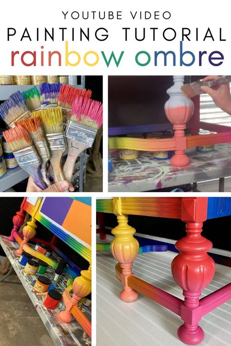 Ombre Furniture Painting Diy, Ombre Furniture Painting, Ombre Furniture, Rainbow Furniture, Furniture Painting Tutorial, Andy Warhol Inspired, Pop Art Decor, Whimsical Painted Furniture, Thrift Store Decor