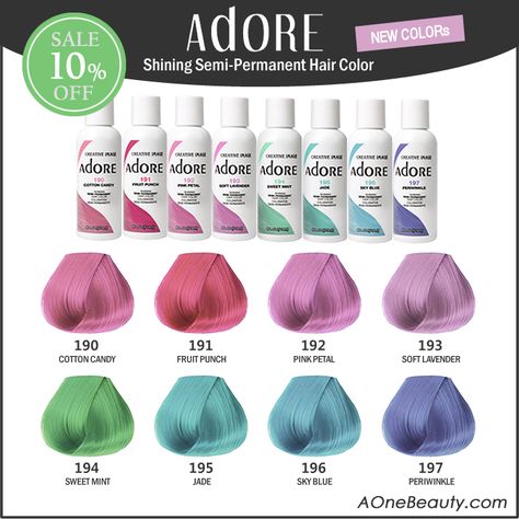 10% OFF on All Adore Hair Color Product until Monday Discounted price will be reflected at Check Out http://www.aonebeauty.com/brands/Adore.html?sort=newest #sale #haircolor #wella #clairol #bigen #adore #darkandlovely Matrix Hair Color Chart, Best Hair Color Remover, Adore Hair Color, Hair Rinse Color, Best Purple Hair Dye, Adore Hair Dye, Matrix Hair Color, Manic Panic Hair Color, Hair Color Swatches