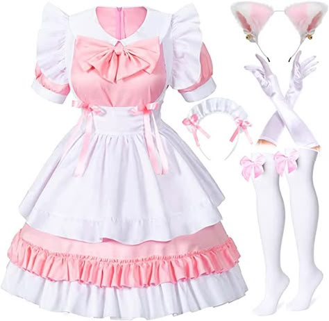 Dress Anime, Pink Costume, Maid Cosplay, Lolita Outfits, French Maid, Maid Outfit, Cat Dresses, Cat Ear, Maid Dress