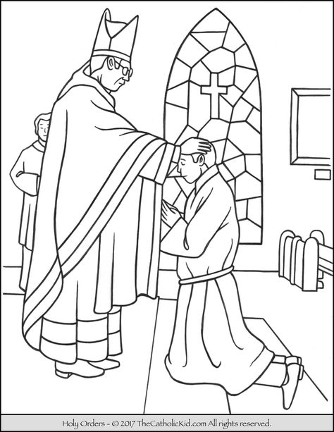 During the sacrament of Holy Orders, the bishop places his hand on the soon-to-be deacon, priest or bishop to transfer spiritual power and authority. 7 Sacraments Activities Free Printable, Sacraments Craft, The Sacraments Activities, Holy Sacrament Eucharist, Eucharist Coloring Page, 7 Sacraments, Printable Valentines Coloring Pages, Seven Sacraments, Catholic Sacraments