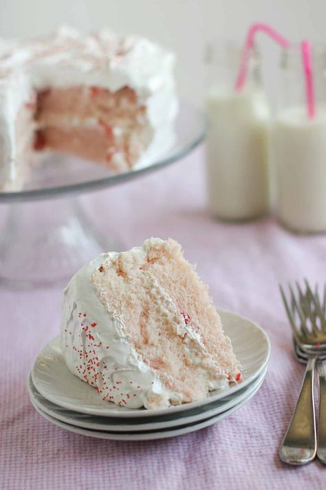 A taste of my childhood - this Cherry Chip Cake is made from scratch and then topped with a light, fluffy frosting. Vanilla Cake Recipes, Cherry Chip Cake, Completely Delicious, Cherry Cordial, Cherry Vanilla, Boxed Cake, Torte Cupcake, Cherry Desserts, Cherry Cheesecake