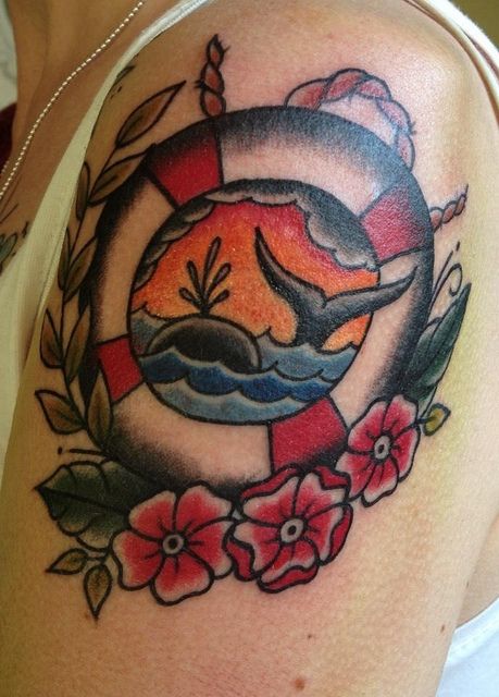 Lifebuoy Tattoo Wheel Tattoo, Branding Tools, Traditional Tattoo Art, Classy Tattoos, Ship Art, Traditional Tattoo, Tattoo Art, Tattoos And Piercings, Maple Leaf Tattoo