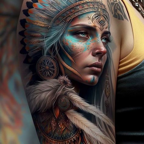 Arm Woman Tattoo, Native American Tattoo Designs, 30 Tattoo, Dragon Tattoo Ideas, Valkyrie Tattoo, Common Tattoos, Mayan Tattoos, Arm Sleeve Tattoos For Women, Egyptian Tattoo Sleeve