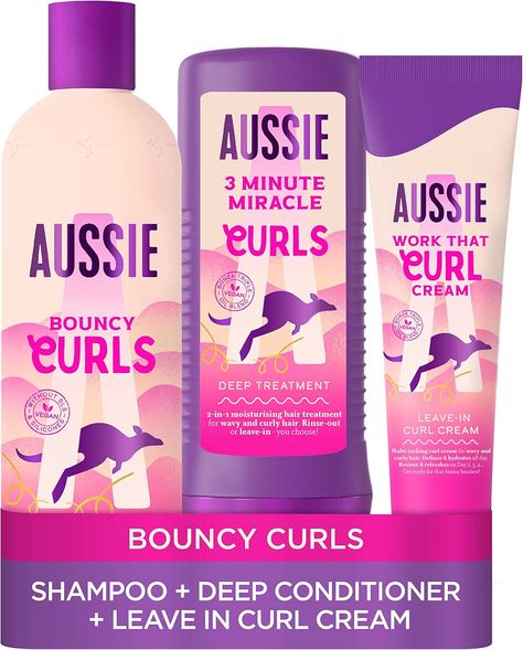 Aussie Curls Shampoo and Conditioner Set with Leave In Conditioner Curl Cream, Curly Hair Products with Coconut Oil, Jojoba Oil & Macadamia Nut Oil 300/225/160 ml Aussie Hair, Aussie Hair Products, Healthy Curly Hair, Curl Shampoo, Dry Curly Hair, Skin Care Salon, Shampoo And Conditioner Set, Macadamia Nut Oil, Bday Wishlist