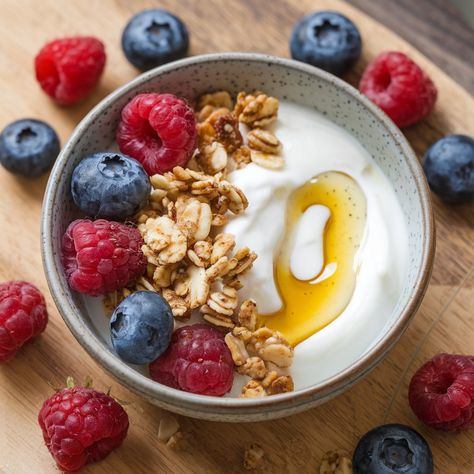 Starting the day with this refreshing Greek Yogurt Parfait! 🍓🥣 Layers of creamy yogurt, fresh berries, and crunchy granola – it’s the perfect breakfast or snack. **Ingredients:** - 2 cups plain Greek yogurt - 1 cup mixed fresh berries (strawberries, blueberries, raspberries) - 1/2 cup granola - 2 tablespoons honey - 1 teaspoon vanilla extract - 1 tablespoon chia seeds (optional) - Fresh mint leaves for garnish (optional) **Directions:** 1. In a small bowl, mix Greek yogurt with honey and ... Granola And Greek Yogurt, Berry Yogurt Bowl, Yogurt With Honey, Yogurt Breakfast Bowl, Greek Yogurt Parfait, Berry Yogurt, Berry Parfait, Creamy Yogurt, Fruit Parfait