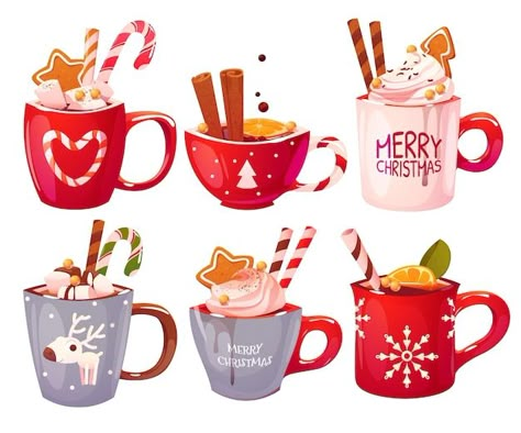 Christmas Hot Drinks, Mug Noel, Hot Winter Drinks, Christmas Drinks Alcohol, Christmas Drinking, Drink Stickers, Christmas Doodles, Cartoon Christmas, Happy Thanksgiving Day