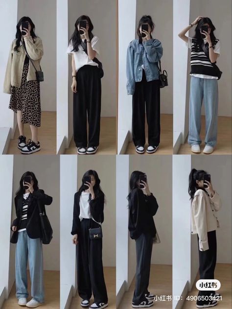 Korean Fashion Wardrobe, Comfy Outfits Travel, Chinese College Fashion, Simple Fits Aesthetic, Chinese Casual Outfits Women, Korean Woman Outfit, 90s Anime Outfits, Outfit Coreen, Korean Fashion Modest