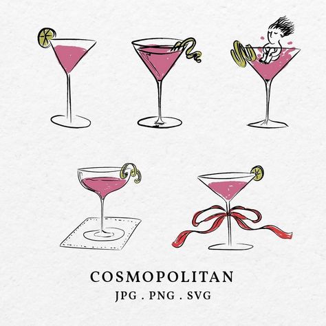 A lively collection of cocktail recipe illustrations, perfect for enhancing brand identity and educational materials. Drinks Aesthetic Drawing, Cocktail Drawing Illustration, Cocktail Glass Drawing, Cosmo Drawing, Cocktail Doodle, Cocktail Drawing, Cocktails Drawing, Cocktail Pattern, Cocktails Clipart