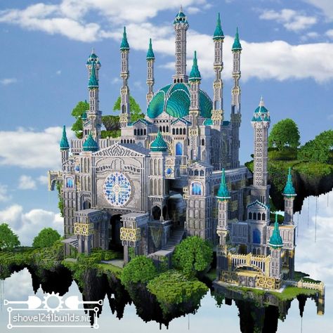 Elven Style Minecraft Builds, Minecraft Sky Island Ideas, Minecraft Megabase, A Castle In The Sky, Minecraft Palace, Minecraft Building Designs, Elven City, Minecraft Kingdom, Sky Castle