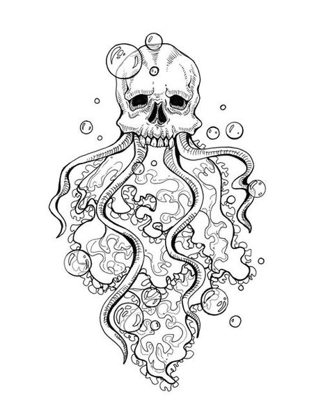 Jellyfish Skull Tattoo, Skull Jellyfish, Designer Tattoo, Jellyfish Tattoo, Goddess Tattoo, Ink Artwork, Art Tattoos, Creepy Art, Pin I