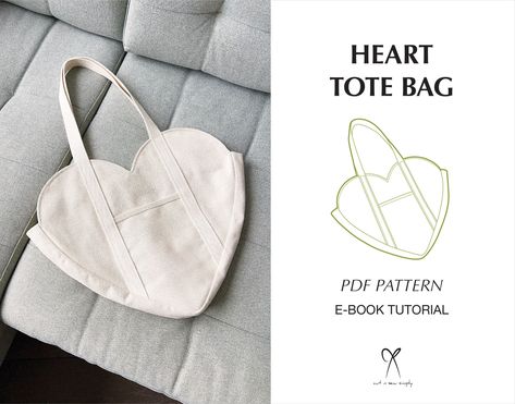 Heart-Shaped Tote Bag Sewing Pattern (PDF, Instant Download, Printable, Beginner Level, DIY, One Size) - Etsy Canada Heart Shaped Tote Bag, Sew Tote Bag Pattern, Tote Bag Sewing Pattern, Unique Sewing Patterns, Tote Bag Sewing, Sewing Patterns Skirt, Diy Skirts, Diy Pants, Heart Shaped Bag