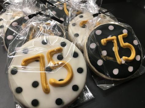 75th Birthday cookies 75th Birthday Party Food Ideas, 70th Birthday Party Cookies, 75th Anniversary Ideas, Male 75th Birthday Party Ideas, 75 Birthday Cookies, 75th Birthday Themes For Mom, 85th Birthday Cake Men, 75th Bday Party Ideas, 75 Birthday Party Ideas