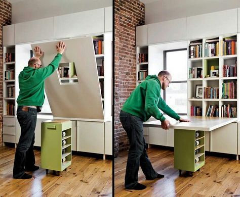 Furniture idea. Folding Furniture, Smart Furniture, Sewing Table, Cheap Furniture, Space Saving Furniture, Floor Space, Small Apartments, 인테리어 디자인, Interior Spaces