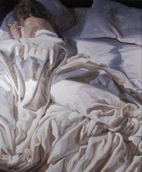 Laying On A Bed Reference, Sleepy Painting, Women Laying Down Pose Drawing, Sleepy Woman, Sleep Painting, Sleepy Art, Bed Painting, Stunning Paintings, Sleep Art