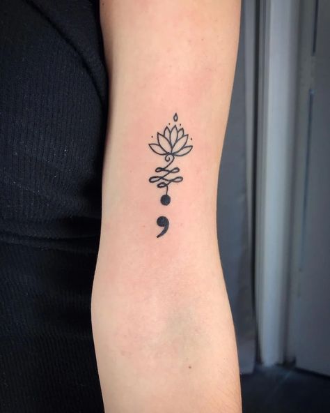 Semicolon Tattoos for Women: Unveiling Their Deep Meanings and Stories 12 Unalome Semicolon Tattoo, Lotus Flower Tattoo With Semi Colon, Unique Semicolon, Katy Perry Tattoos, Lotus Flower Tattoo Meaning, Semicolon Tattoos, Forget Me Not Tattoo, Colon Tattoo, Celtic Tattoo Designs