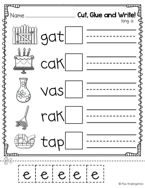 Magic E Worksheets Kindergarten, Magic E Worksheet, Cvce Worksheets, Short I Worksheets, E Worksheet, Writing For Kids, Magic E Words, Miss Kindergarten, First Grade Phonics