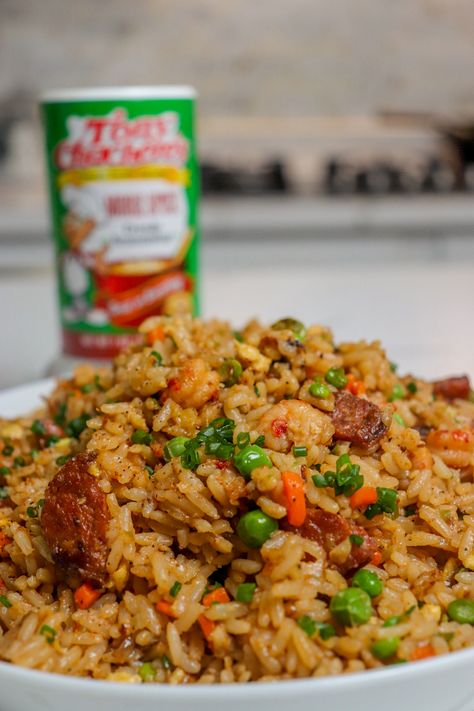 Cajun Fried Rice - Tony Chachere's Creole Rice Recipes, Cajun Fried Rice, Cajun Rice Recipe, Delicious Fried Rice, Seafood Fried Rice, Cajun Rice, Cajun Fries, Cajun Seafood, Cajun Creole Recipes