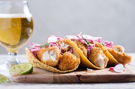 Fish Stick Tacos, Air Fryer Fish Tacos, Fish Tacos Tilapia, Breaded Cod, Aioli Sauce, Air Fryer Fish, Beer Battered Fish, Shrimp Scampi Recipe, Potluck Party