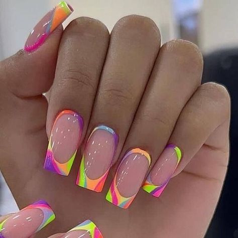 Spring French Nails, Neon Nail Designs, Spring Acrylic Nails, Fancy Nails Designs, Summery Nails, Dope Nail Designs, Cute Summer Nails, Vacation Nails, Neon Nails