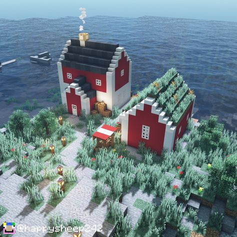 A Scandinavian fishing place in Minecraft! A cute, little spot with a small dock hut and a boat-garage, somewhere in the mighty Scandinavian fjords. Enjoy! Minecraft Scandinavian Village, Minecraft Scandinavian House, Minecraft Boat Dock, Minecraft Fishing Hut, Hut Minecraft, Minecraft Fishing Dock, Small Dock, Minecraft A, Minecraft Hacks