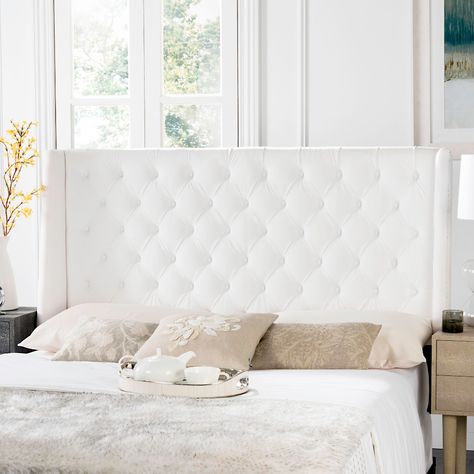 White Headboard Bedroom, Make Your Own Headboard, Queen Upholstered Headboard, Headboard Queen, Winged Headboard, Headboard Ideas, Full Headboard, Grey Headboard, White Headboard