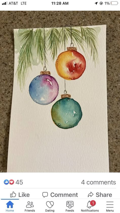 Watercolor Card Ideas, Watercolor Art Christmas, Joululahjat Diy, Watercolor Christmas Cards Diy, Ornament Watercolor, Painted Christmas Cards, Christmas History, Learn Watercolor Painting, Watercolor Paintings For Beginners