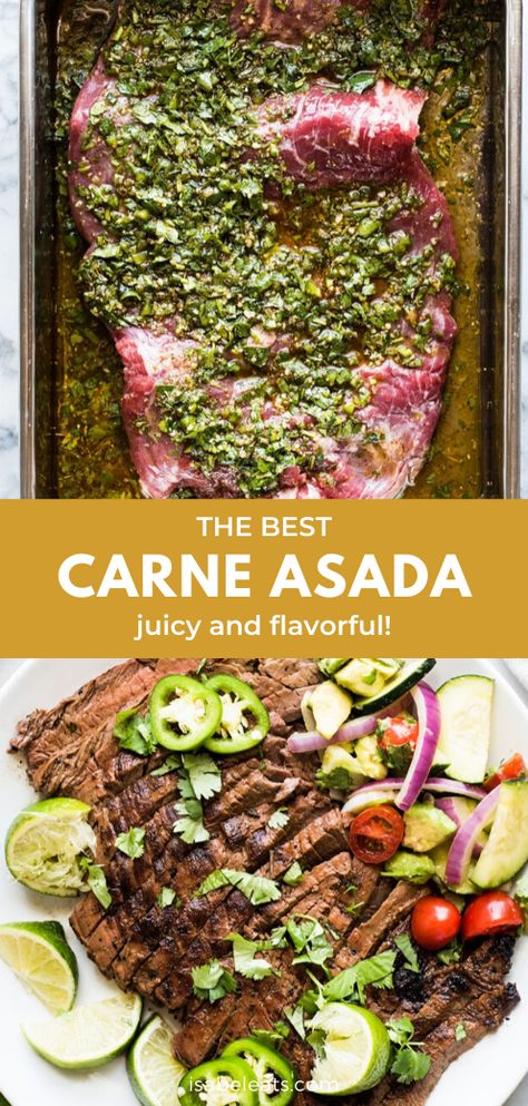 Grilled Carne Asada, Carne Asada Recipe, Homemade Salsa Verde, Carne Asada Recipes, Skirt Steak Recipes, Authentic Mexican Recipes, Marinated Flank Steak, Flank Steak Recipes, Mexican Dinner