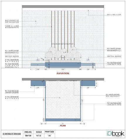 Cozy Leatherette Bedback Design Bed Unit Design, Bed Elevation Design, Bed Elevation Drawing, Bed Section Detail Drawing, 2d Bed Design, Bedroom Elevation Drawing, Bed Detail Drawing, Bedback Designs, Bedback Design