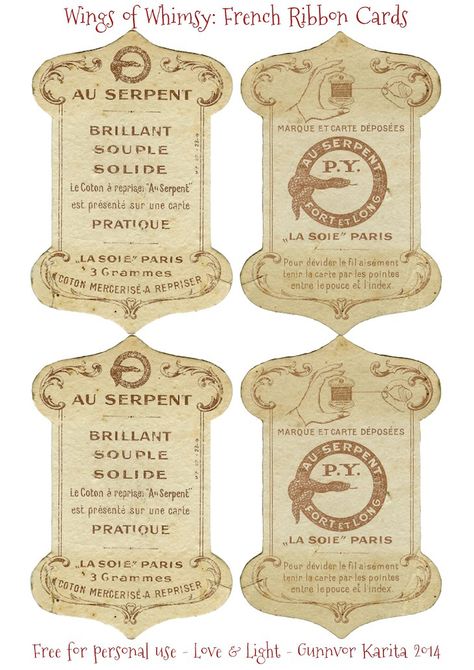 Wings of Whimsy: Vintage Sewing Room Project - French Thread Cards #vintage #ephemera #sewing #printable #freebie Vintage Sewing Rooms, Gratis Printables, Etiquette Vintage, Free Vintage Printables, Trendy Sewing, Vintage Junk, Vintage Junk Journal, Sewing Rooms, Button Cards