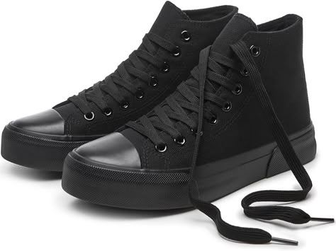 Amazon.com | hash bubbie Unisex Fashion High top Sneakers Womens Classic High Tops Canvas Shoes Casual Tennis Shoes for Men(Full Black,US6W/US4M) | Fashion Sneakers Casual Tennis Shoes, Black High Top Shoes, High Tops Sneakers, Sneakers Womens, Black High Tops, Black Sneakers, High Top Shoes, Shoes Casual, Shoe Lover