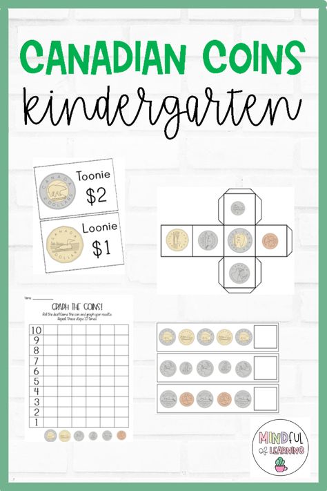 Exploring Canadian Coins? This product has a variety of Instructional and Learning Centre activities you can use to teach Canadian Coins to your students. There are coin posters, patterning activities, coin measurement centre, graphing and reading data using coins and identifying the name and value of coins through a fun shopping game. Kindergarten Money Activities, Coins Kindergarten, Kindergarten Money, Money Math Centers, Value Of Coins, Patterning Activities, Money Kindergarten, Morning Bins, Teaching Money