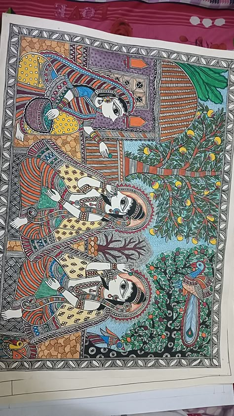 Madhubani Krishna, Madhubani Mandala, Indian Folk Painting, Madhubani Patterns, Madhubani Motifs, Madhubani Paintings Peacock, Madhubani Designs, Artist Room, Mithila Art