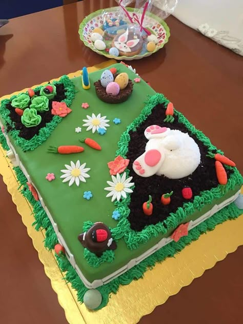 Funny Easter Cake Ideas, Easter Birthday Cake Ideas, Bunny Cake Decorating Ideas, Easter Sheet Cake Decorating Ideas, Easter Garden Cake, Cute Easter Cake Ideas, Easter Bunny Birthday Cake, Easter Sheet Cakes Decorated, Bunny Sheet Cake