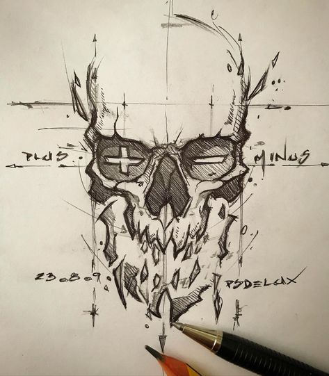 Skull Sketches Pencil, Cool Skull Drawings Sketches, Anubis Sketch, Skull Sketch Tattoo, Punk Drawings Sketches, Crazy Art Drawings, Skull Drawing Sketches, Skull Graffiti, Cool Skull Drawings