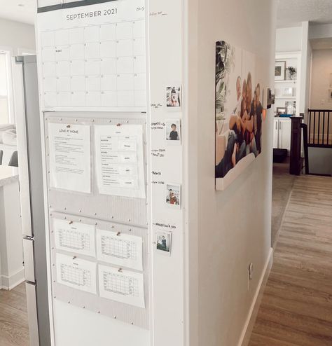 Homework Command Center, Kitchen Grocery List Board, Acrylic Calendar Wall Decor, Command Station In Kitchen, Simple Family Command Center, Kitchen Command Center Cabinet, Command Center Side Of Fridge, Acrylic Command Center Ideas, Small Family Command Center