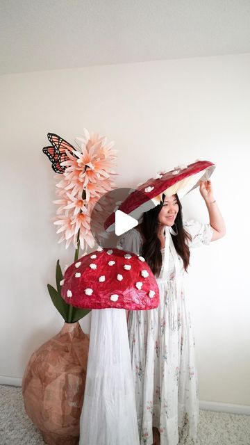 Sara Kim on Instagram: "Turning my giant paper mushroom into a Halloween costume 🍄" Mushroom Halloween Costume, Mushroom Halloween, Wild Mushroom Photography, Giant Mushroom, Cardboard Shipping Boxes, Paper Flowers Wedding, Paper Mache Crafts, Costume Diy, Giant Flowers