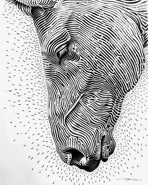 Equus Labyrinthus it’s all about exploring form and pattern through this intricate depiction of a horse’s head. I used these meandering black lines on a white background to create a sort of labyrinth that defines the horse but also abstracts it. The complexity of the lines is meant to reflect the interconnected patterns that make up our identities, both the parts we show and the parts we keep hidden. I put a lot of care into the technical side of things. The lines vary in density and direct... Philosophical Art, Patterns Black And White, Marble Iphone Wallpaper, Horse Motif, Work Horses, Marble Iphone, Line Work, Visual Texture, Black Lines