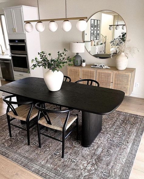 Solid Wood Black Dining Table, Black Dining Room Furniture, Flip Furniture, Moss Rug, Set Meja Makan, Dinning Room Design, Dinner Room, Black Dining Room, 2024 Design