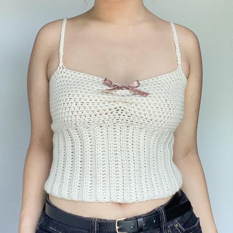 cropped crochet ribbed cami <3 - fits S-M - worn... - Depop Crochet Cami Top, Coquette Crochet, Crochet Cami, Crochet Design Pattern, Crochet Design, Cami Top, Crochet Designs, Cami Tops, Crochet Top